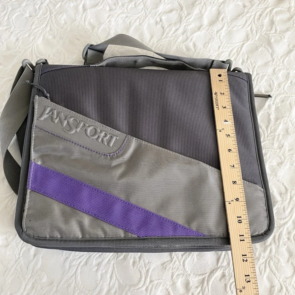 Vintage JanSport Laptop Organizer Bag Gray Purple Briefcase Messenger Bag 90s Y2